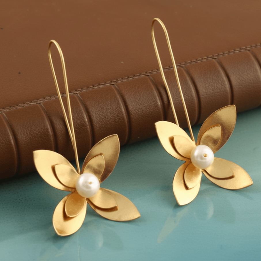 Flower Pearl Danglers Earrings